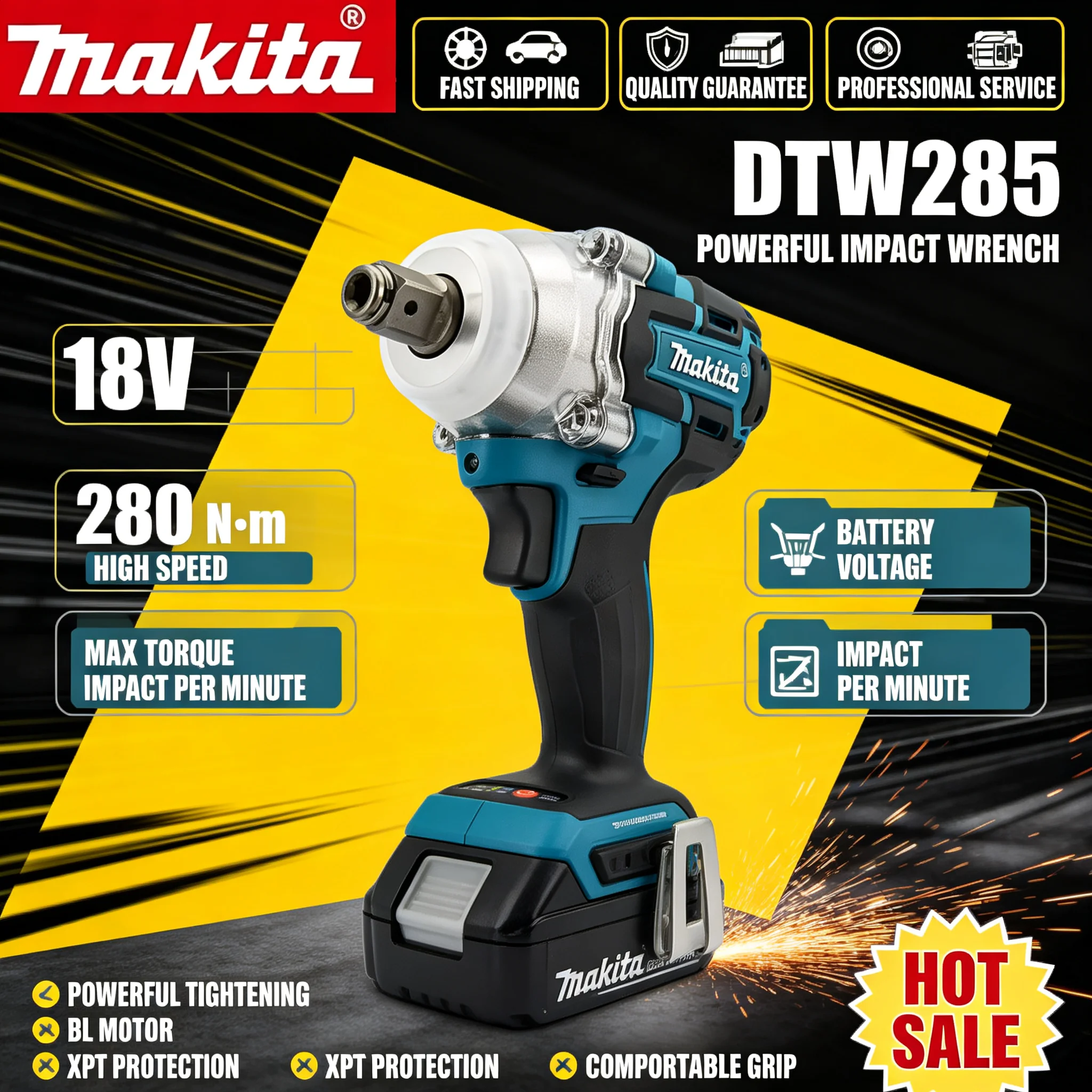 Torque Wrench Digital - Makita DTW285 Brushless Impact Wrench 300N.M