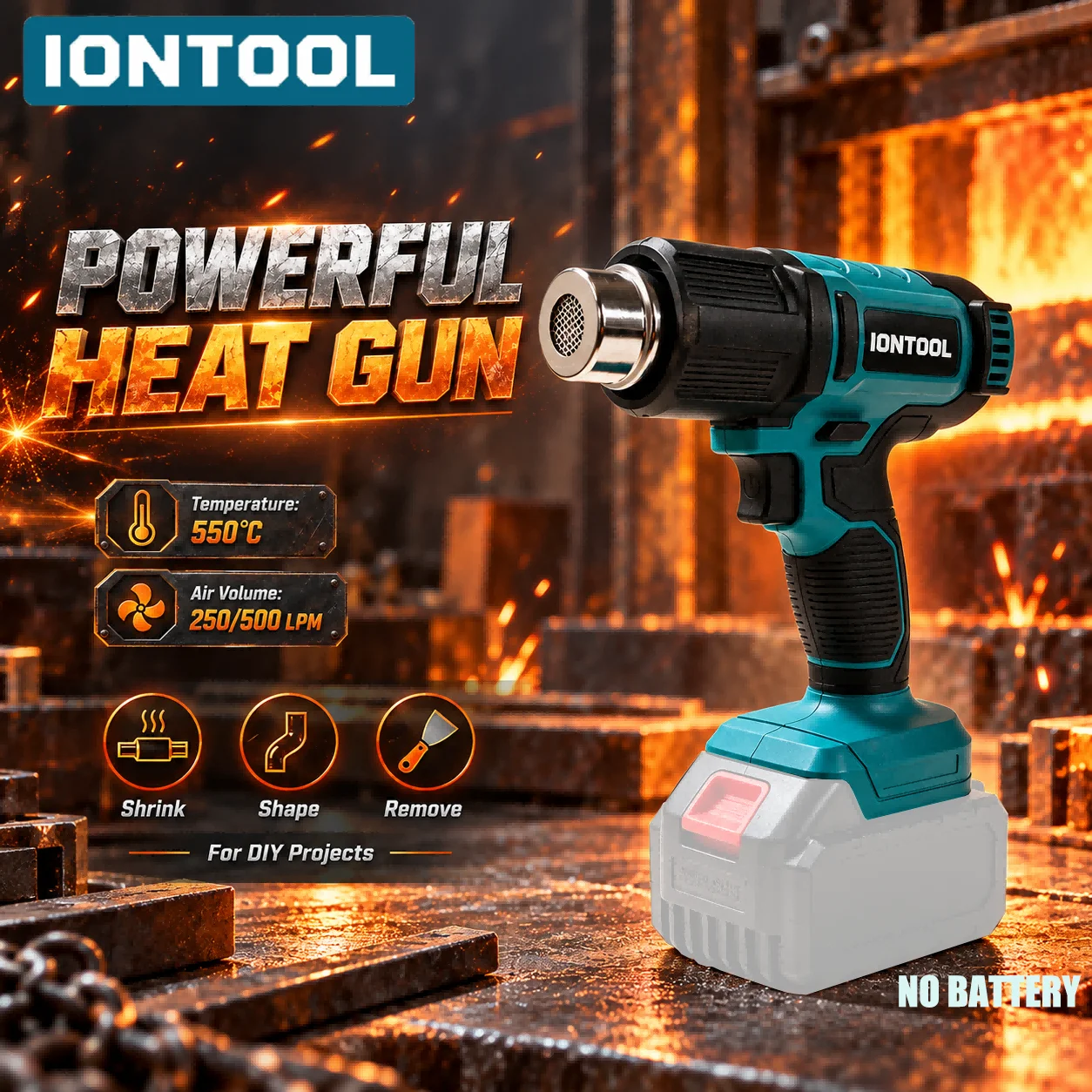 Heat Gun Paint Strip - IONTOOL 550℃ Compact Dual-Speed Cordless Heat